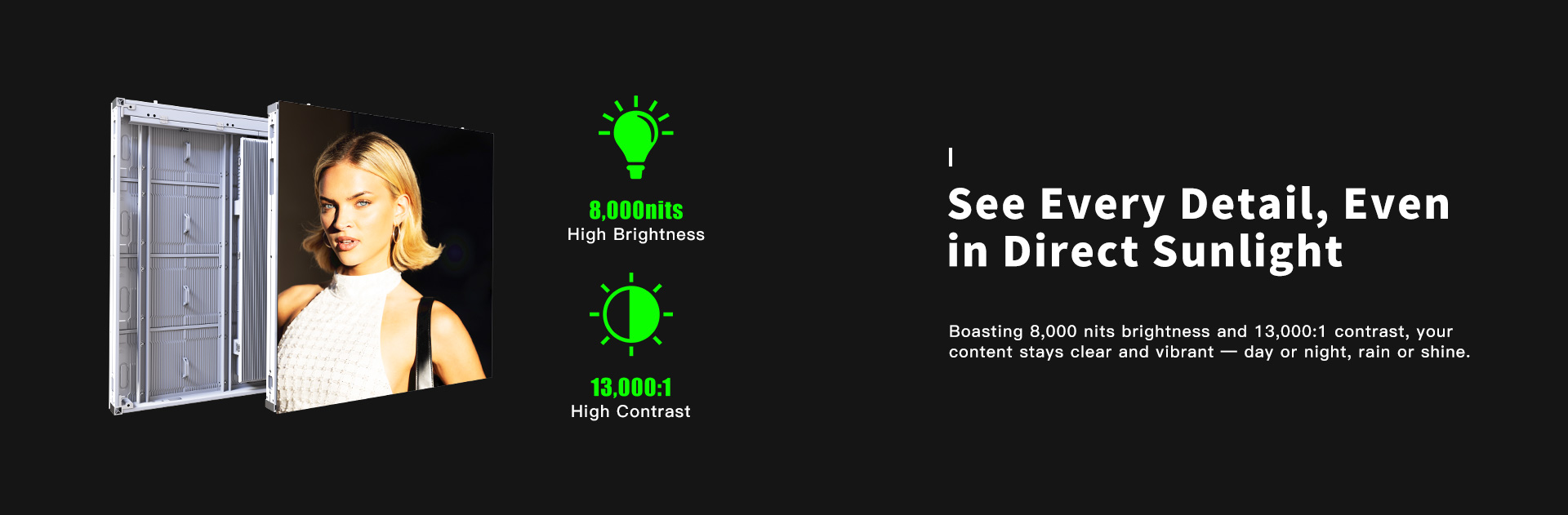 Outdoor LED Screen Display with 8,000 nits brightness and 13,000:1 contrast